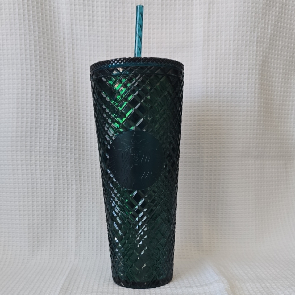 Starbucks Dark Emerald Green Textured Tumbler with Straw